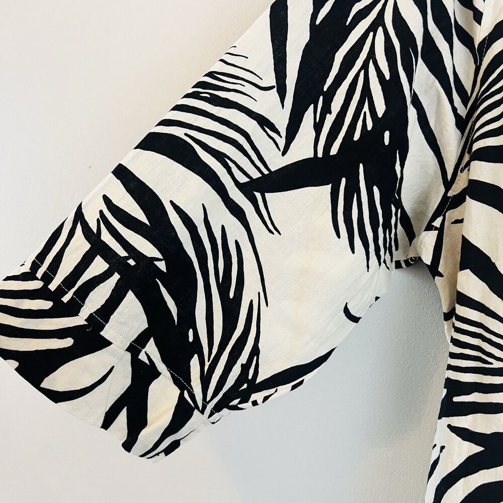 Rachel Zoe Linen Black & White Palm Frond Tropical Blouse Resort Wear Plus 2X - Picture 4 of 11